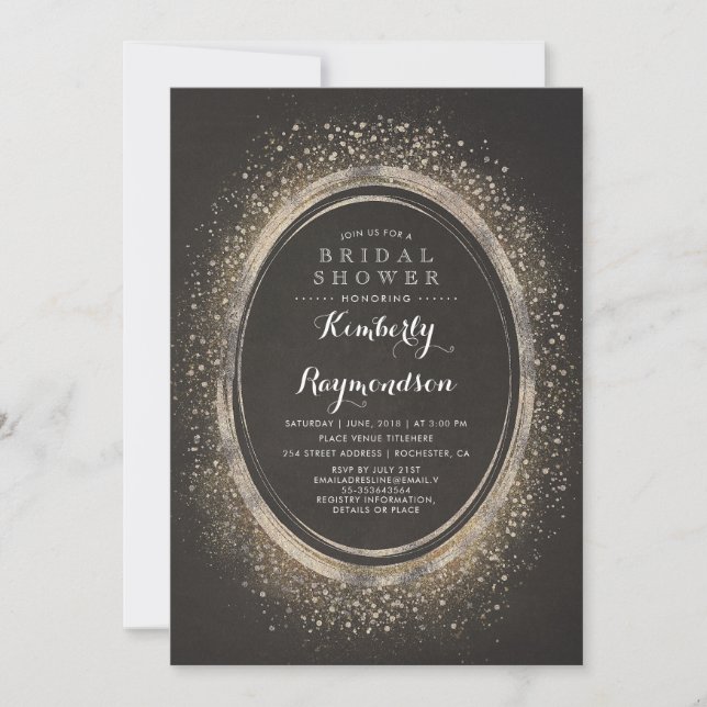Gold Glitter Glam | Elegant Vintage Bridal Shower Invitation (Front)