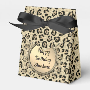 Gold Glitter Glam Leopard Print Favor Box
