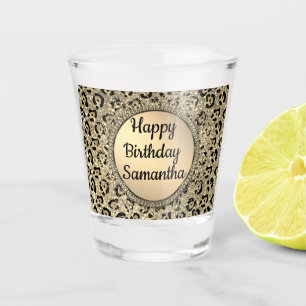 Gold Glitter Glam Leopard Print Personalized Shot Glass