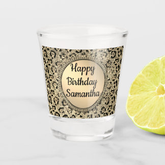 Gold Glitter Glam Leopard Print Personalized Shot Glass