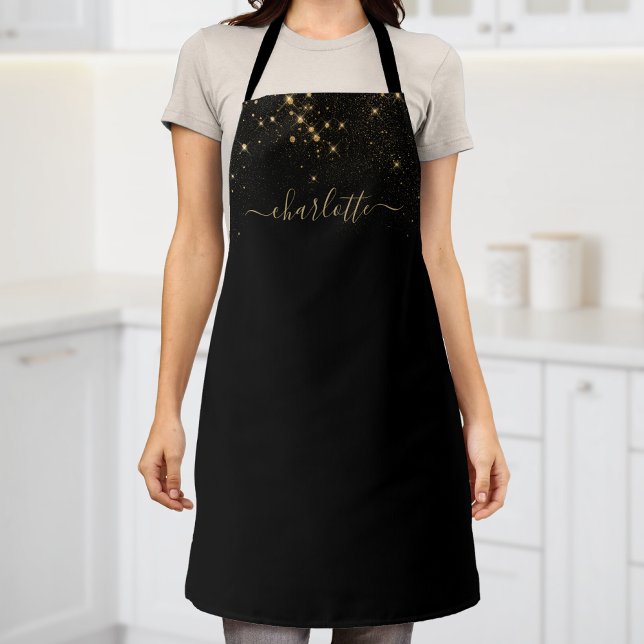 Gold Glitter Glam Monogram Name Apron (Creator Uploaded)