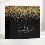 Gold Glitter Glam Monogram Name Binder<br><div class="desc">Glam Gold Glitter Elegant Monogram Binder. Easily personalize this trendy chic binder design featuring elegant gold sparkling glitter on a black background. The design features your handwritten script monogram with pretty swirls and name.</div>