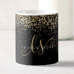 Gold Glitter Glam Monogram Name Coffee Mug<br><div class="desc">Glam Gold Glitter Elegant Monogram Coffee Mug. Easily personalize this trendy chic planner design featuring elegant gold sparkling glitter on a black background. The design features your handwritten script monogram with pretty swirls and name.</div>