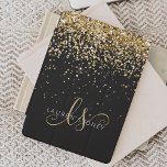 Gold Glitter Glam Monogram Name iPad Mini Cover<br><div class="desc">Glam Gold Glitter Elegant Monogram iPad Cover. Easily personalize this trendy chic tablet cover design featuring elegant gold sparkling glitter on a black background. The design features your handwritten script monogram with pretty swirls and your name.</div>