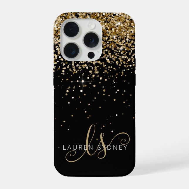 Gold Glitter Glam Monogram Name iPhone Case (Back)