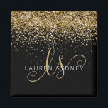 Gold Glitter Glam Monogram Name Magnet<br><div class="desc">Glam Gold Glitter Elegant Monogram Magnet. Easily personalize this trendy chic magnet design featuring elegant gold sparkling glitter on a black background. The design features your handwritten script monogram with pretty swirls and your name.</div>