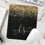 Gold Glitter Glam Monogram Name Mouse Pad<br><div class="desc">Glam Gold Glitter Elegant Monogram Mouse Pad. Easily personalize this trendy chic mouse pad design featuring elegant gold sparkling glitter on a black background. The design features your handwritten script monogram with pretty swirls and name.</div>