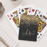Gold Glitter Glam Monogram Name Playing Cards<br><div class="desc">Glam Gold Glitter Elegant Monogram Playing Cards. Easily personalize this trendy chic playing card design featuring elegant gold sparkling glitter on a black background. The design features your handwritten script monogram with pretty swirls and your name.</div>