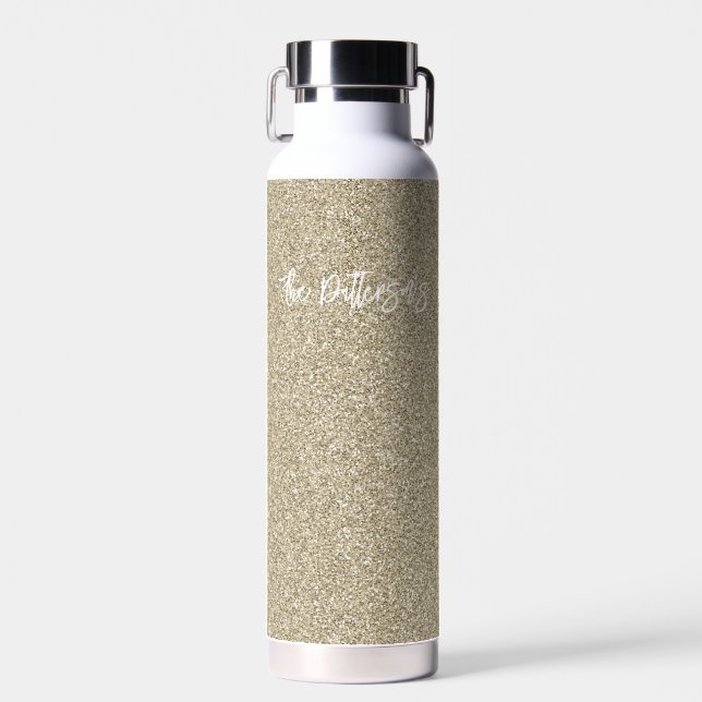Gold Glitter Glam NAME Elegant Chic Wedding Fun Water Bottle (Front)