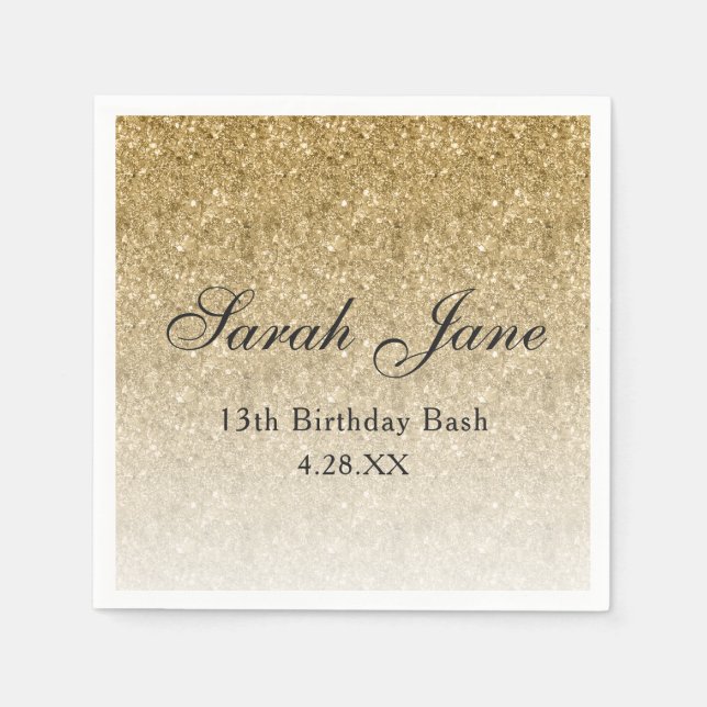 Gold Glitter Glam Personalized Napkin (Front)