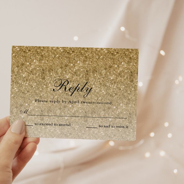 Gold Glitter Glam Personalized Reply Card (Creator Uploaded)