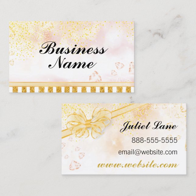 Gold Glitter Glam Ribbon Business Card (Front/Back)