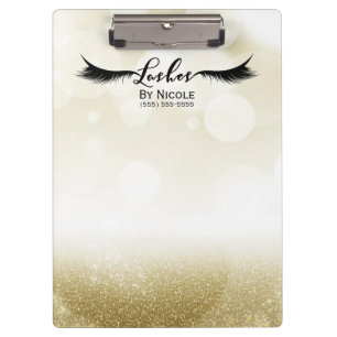 Gold Glitter Glam Sparkle Lashes Personalized Clipboard