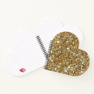 Gold Glitter & Glam Sparkles   Heart Shaped Notebook