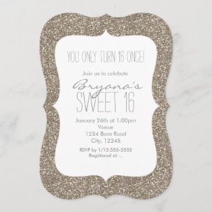 Gold Glitter Glam Sweet 16 Birthday Invitations