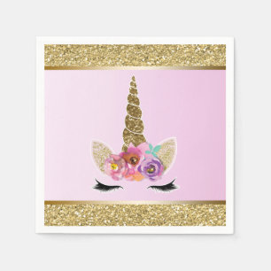 Gold Glitter Glam Unicorn Pink Birthday Party Napkin