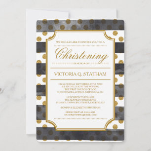 Gold Glitter Glamour Christening Invites