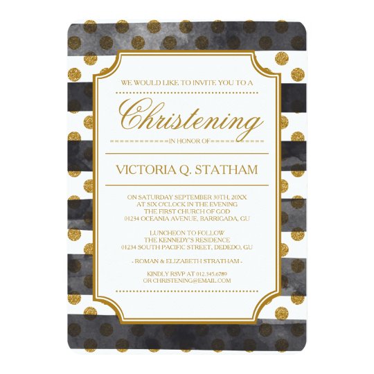 Gold Glitter Glamour Christening Invites