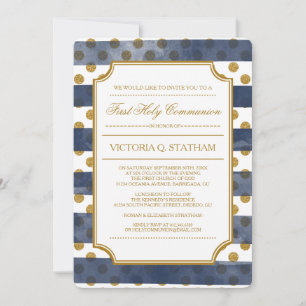 Gold Glitter Glamour First Holy Communion Invites