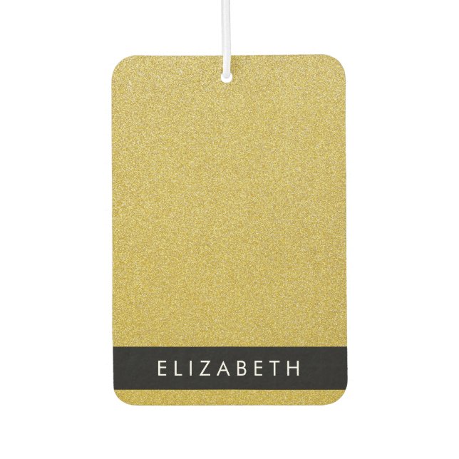 Gold Glitter, Glitter Background, Your Name Air Freshener (Front)