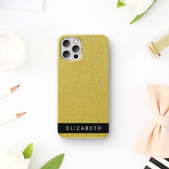 Gold Glitter, Glitter Background, Your Name iPhone 16 Case (Creator Uploaded)