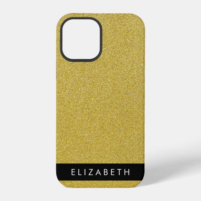 Gold Glitter, Glitter Background, Your Name iPhone Case (Back)
