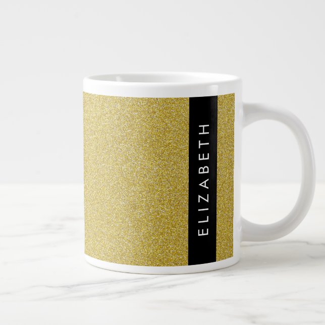 Gold Glitter, Glitter Background, Your Name Large Coffee Mug (Right)