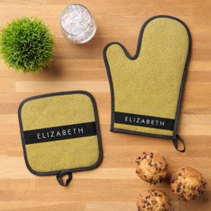 Gold Glitter, Glitter Background, Your Name Oven Mitt & Pot Holder Set