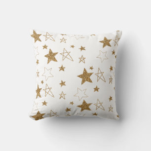 Gold Glitter Glitzy Stars Throw Pillow