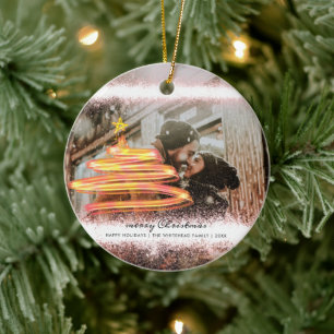 Gold Glitter Glow Christmas Tree Star Photo Ceramic Ornament