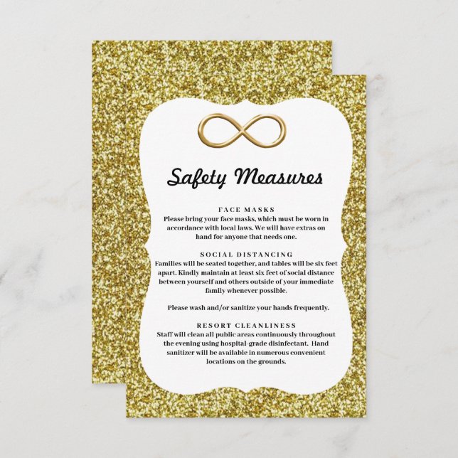 Gold Glitter Gold Infinity Safety Measures Enclosure Card (Front/Back)