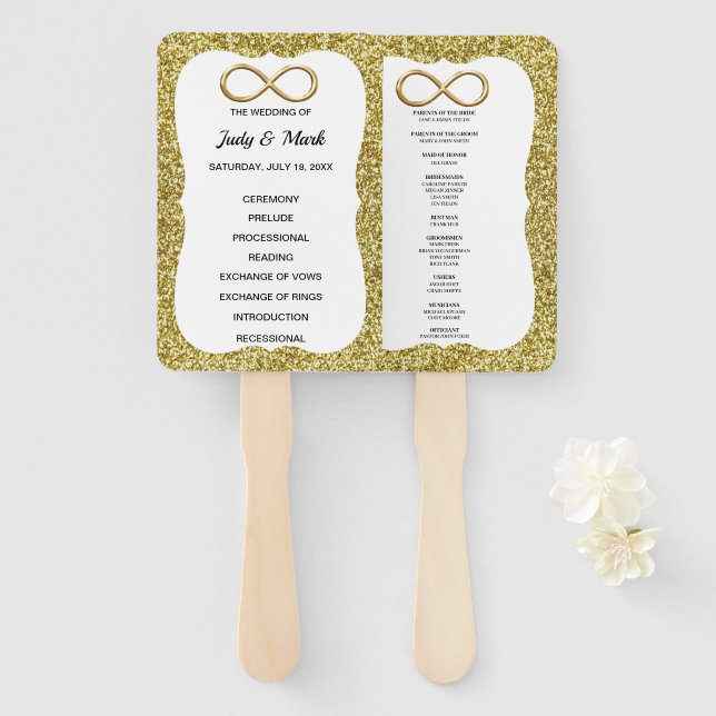 Gold Glitter Gold Infinity Wedding Program Fans (Front and Back)