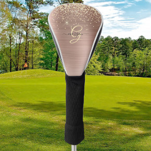 Gold Glitter, Gold Monogram, Black Script Name Golf Head Cover