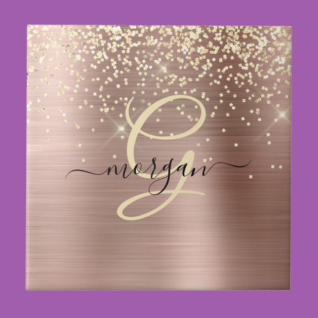 Gold Glitter, Gold Monogram, Black Script Name Tile (Creator Uploaded)