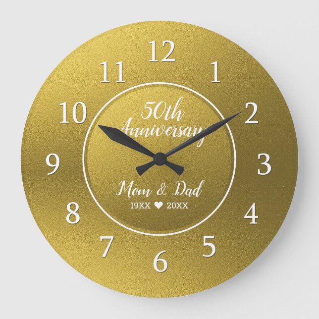  Gold Glitter Golden 50th Wedding Anniversary Large Clock (Front)