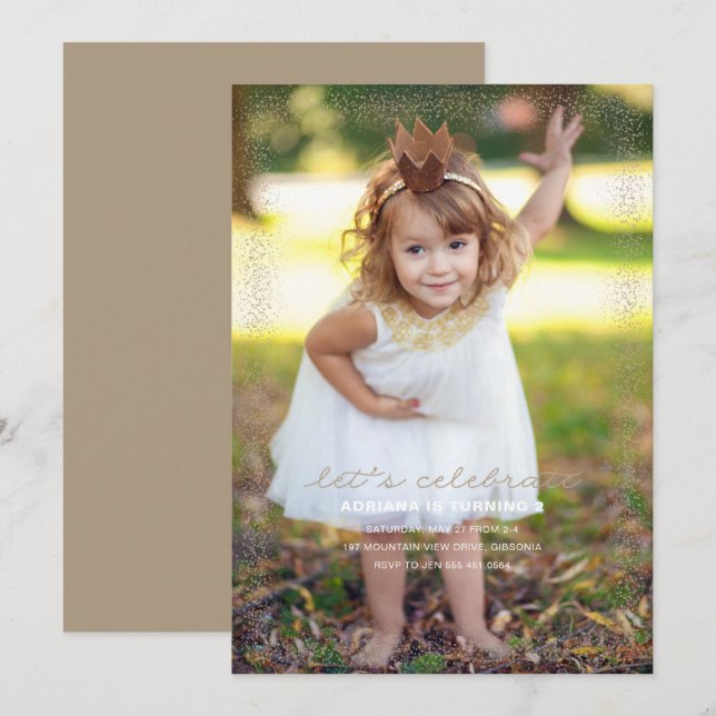 Gold Glitter Golden Birthday Invitation (Front/Back)
