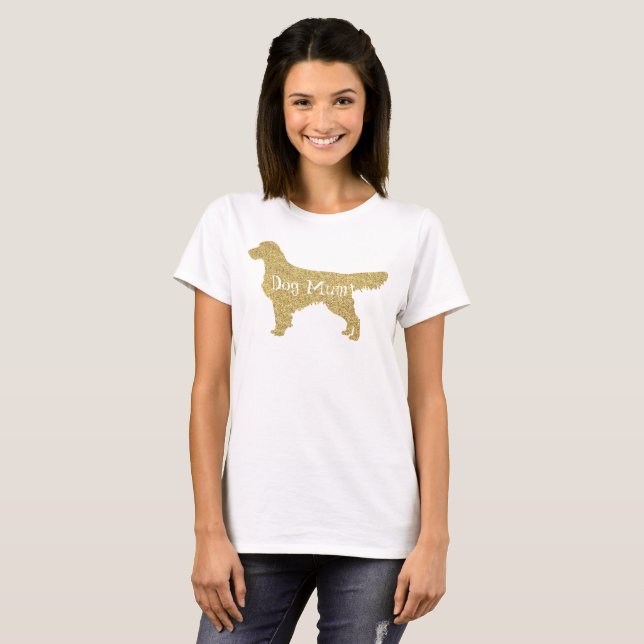 Gold Glitter Golden Retriever | Dog Mom T-Shirt (Front Full)