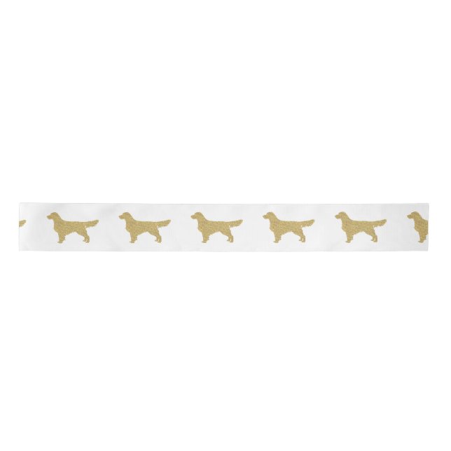 Gold Glitter Golden Retriever white Satin Ribbon (Front)