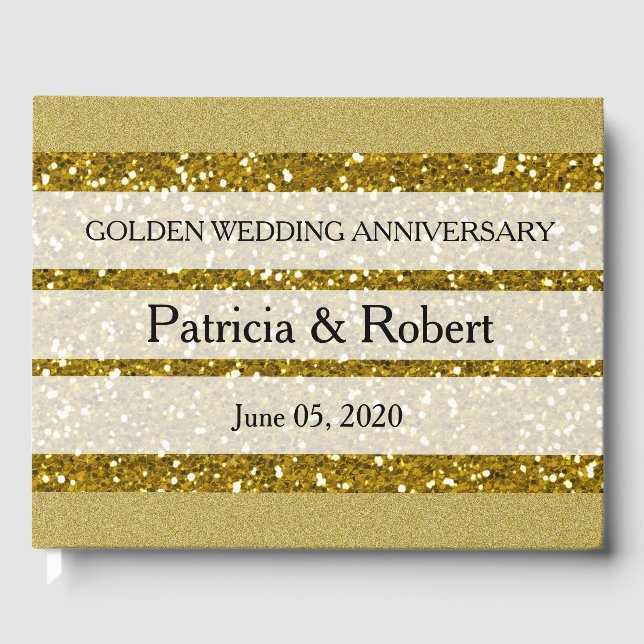 Gold Glitter Golden Wedding Anniversary Guest Book (Front)