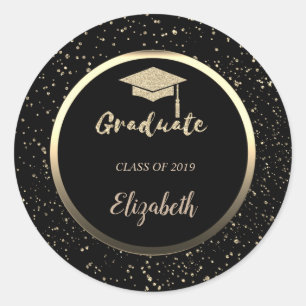 Gold Glitter Grad Cap,Confetti  - Personalized Classic Round Sticker