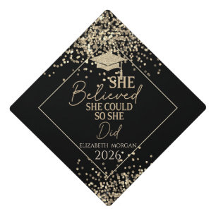 Gold Glitter Grad Cap,Confetti She Believed Graduation Cap Topper