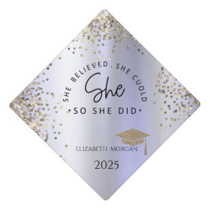 Gold Glitter Grad Cap,Confetti Violet She Believed Graduation Cap Topper