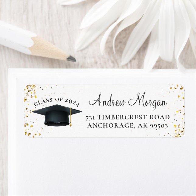 Gold Glitter Grad Cap Graduation Return Address (Insitu)