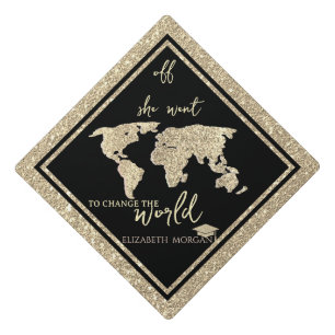  Gold Glitter Grad Cap World Map Graduation