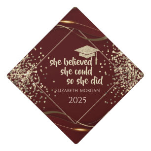 Gold Glitter Graduate Cap,Confetti Dark Red  Graduation Cap Topper