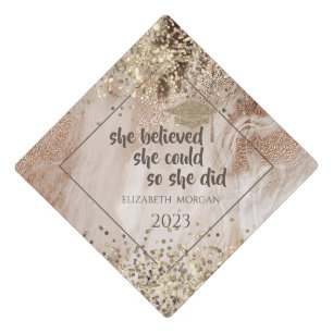 Gold Glitter Graduate Cap,Confetti Marble Graduation Cap Topper