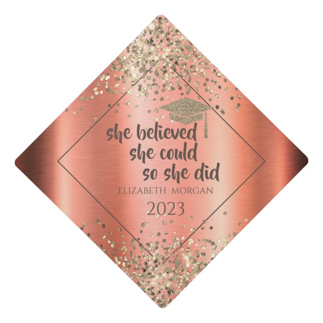 Gold Glitter Graduate Cap,Confetti Metallic Graduation Cap Topper (Front)