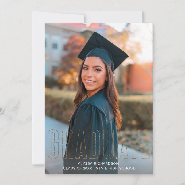 Gold Glitter Graduate Photo Announcement Vertical (Front)