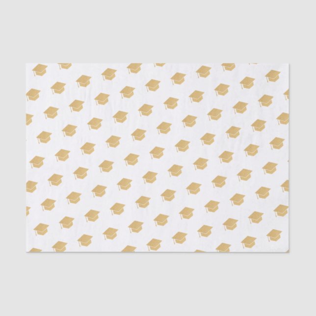 Gold Glitter Graduation Cap Pattern White Tissue Paper (Front)