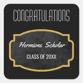 Gold Glitter Graduation Party Favour | Class of Square Sticker